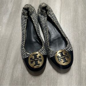 Tory Burch Black White Tweed Knit Round Toe Flats Sz 8M